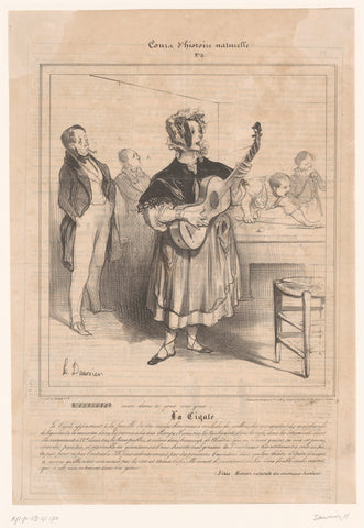 Singing woman with guitar in café, Honoré Daumier, 1837 Canvas Print