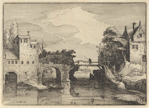 Stone bridge and wooden bridge, Claes Jansz. Visscher (II), 1613 Canvas Print