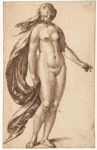 Standing Female Nude, Jacob de Gheyn (II) (school of), 1575 - 1679 Canvas Print