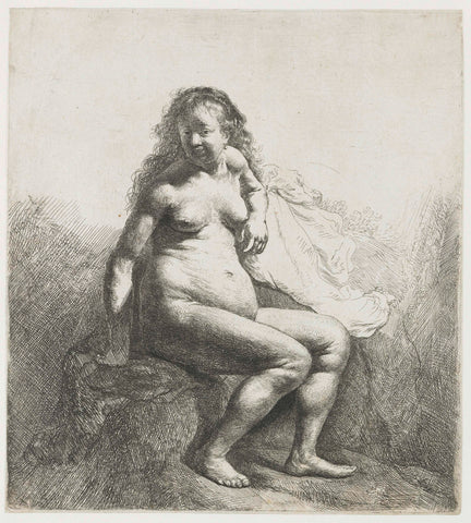 Naked woman on a mound, Rembrandt van Rijn, c. 1631 Canvas Print