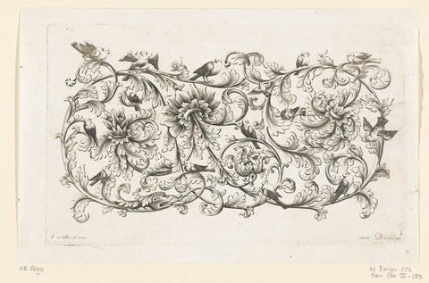 Leaf vine with three wreaths and birds, Johannes Jacobsz Folkema, c. 1690 - c. 1700 Canvas Print