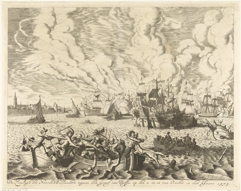 Battle of the Zuiderzee against the Count of Bossu, 1573, Jan Luyken, 1677 - 1679 Canvas Print