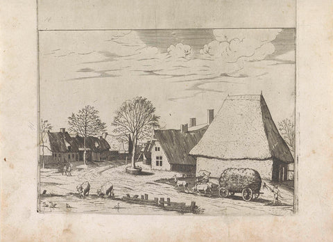 Dorpsstraat with hay wagon, Johannes or Lucas van Doetechum, 1559 - 1561 Canvas Print