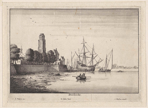 Gezicht op Dordrecht met schepen, Wenceslaus Hollar, 1651 - 1670 Canvas Print