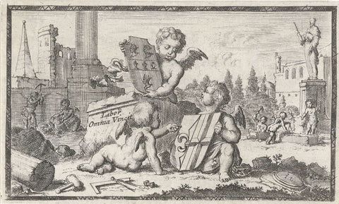 Three angels with the coats of arms of Nicolaes Witsen and Johannes Hudde, Jan Luyken, 1681 Canvas Print