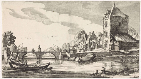 Dorp aan een rivier, Jan van de Velde (II), 1639 - 1641 Canvas Print