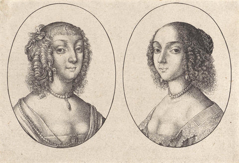 Two portraits of young women, Wenceslaus Hollar, 1636 - 1644 Canvas Print