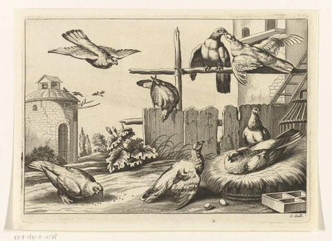 Pigeons at a dovecote, Peter van Liesebetten, 1654 - 1678 Canvas Print