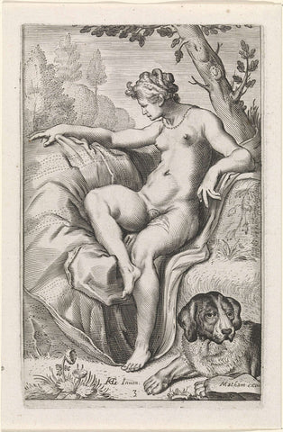 Nymph with a dog, Jacob Matham (workshop or), 1581 - 1631 Canvas Print