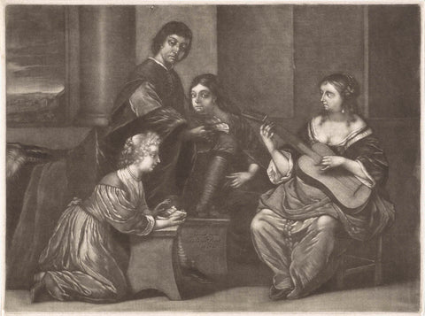 Music-making company, Pieter Schenk (I), 1670- 1713 Canvas Print