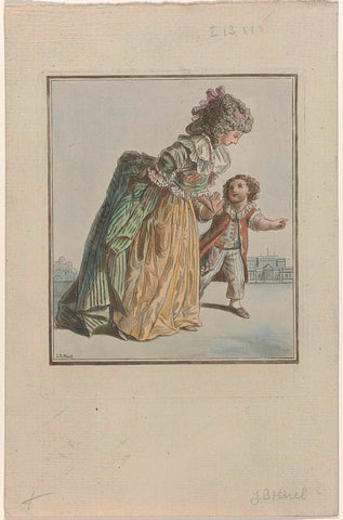 Woman with little boy walking on the street, anonymous, 1781 Canvas Print