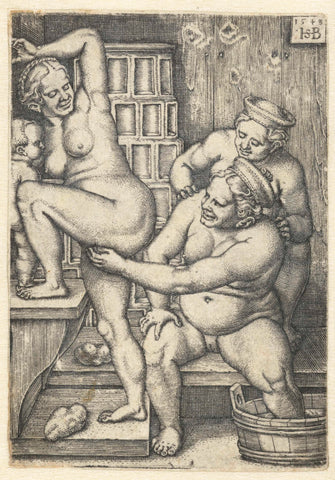 Three women in a bathroom, Hans Sebald Beham, 1548 Canvas Print