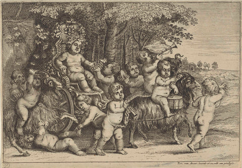 Procession of bacchant and boys on goats, Wenceslaus Hollar (rejected attribution), 1622 - 1652 Canvas Print