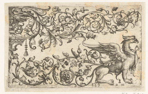 Flat decoration with a griffin and arabesques, Daniel Hopfer (I), 1480 - 1536 Canvas Print