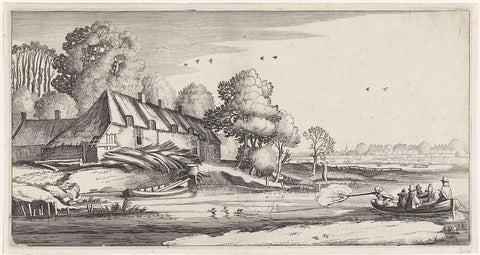 Duck hunting on a river near a farm, Jan van de Velde (II), 1639 - 1641 Canvas Print