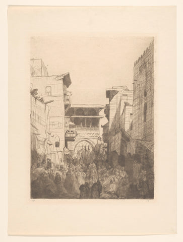 Street in Cairo with pedestrians and horsemen, Marius Bauer, 1896 Canvas Print