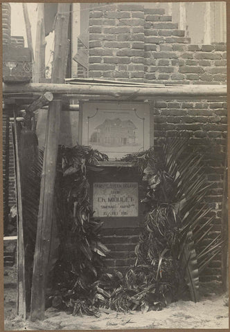 Plaque of the laying of the first stone in front of the villa in Simpangampat, anonymous, 1916 Canvas Print