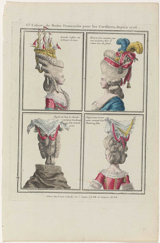 Coiffures, Poufs, Hats and Bonnets: Eleven Coiffures and Headdresses, anonymous, c. 1778 Canvas Print