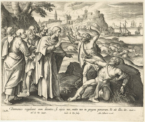 Christ heals two possessed men in the area of the Gerasenen, Jacques de Bie, 1598 - 1618 Canvas Print