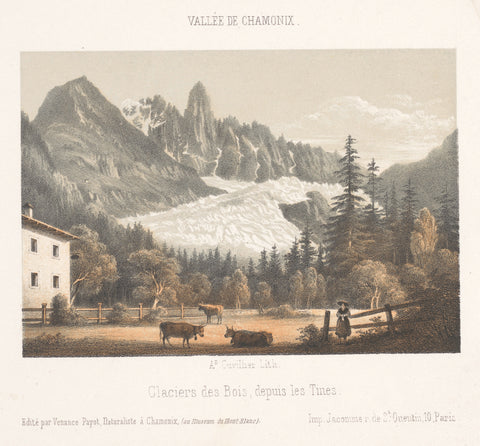 View of Chamonix and Mont Blanc from the north, Ad. Cuvillier, 1858 Canvas Print