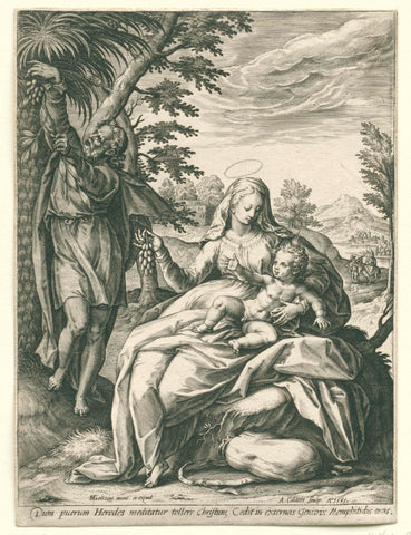 Rest on the Flight into Egypt, Adriaen Collaert, 1585 Canvas Print