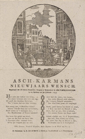 New Year's wish of the Amsterdam ash cartmen for the year 1833, anonymous, 1832 - 1833 Canvas Print