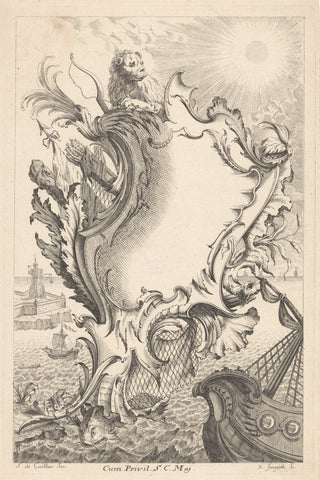 Cartouche with lion and arms, Franz Xaver Jungwirth, 1738 Canvas Print