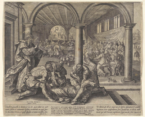 Punishment of the man without wedding clothes, Johannes Wierix, 1565 - before 1585 Canvas Print