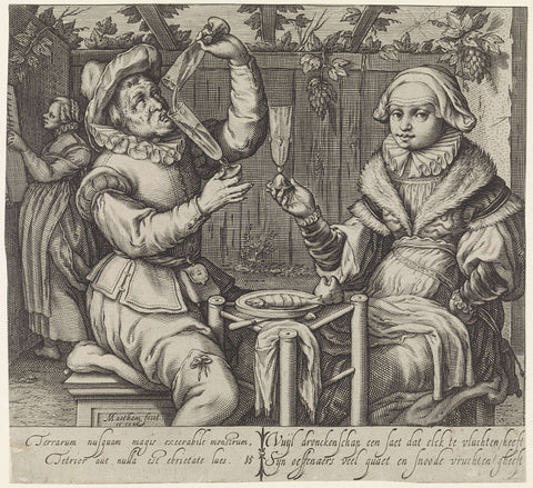 Couple Drinking in a Tavern Garden, Jacob Matham, 1619 - 1623 Canvas Print