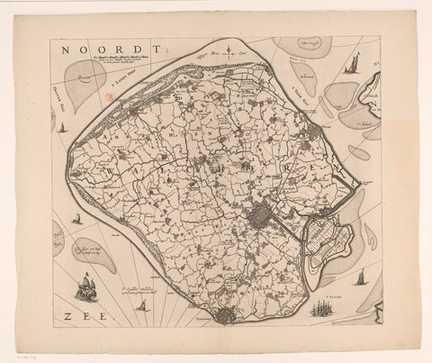 Map of Walcheren, anonymous, 1655 - 1677 Canvas Print