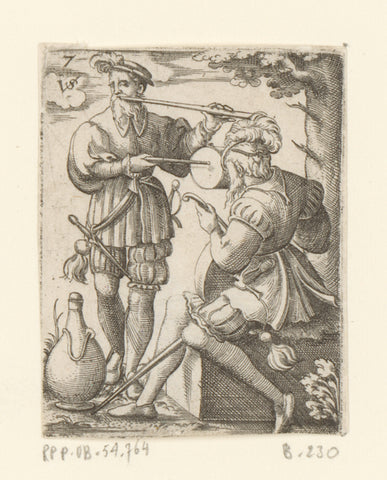 Man with a flute and drum and man with a string instrument, Virgil solis, c. 1545 Canvas Print