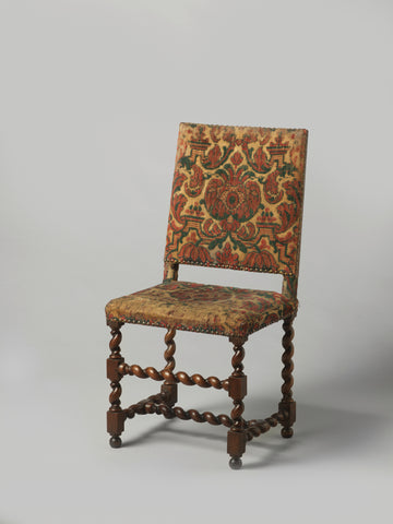 Chair with pendulum legs, covered with trijp with a pattern of red and green shells, anonymous, 1650 - 1700 Canvas Print