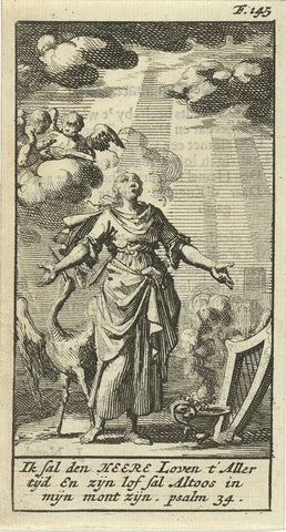 Woman with outstretched arms illuminated by heavenly light, Jan Luyken, 1691 Canvas Print