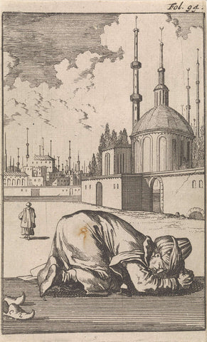 Kneeling Turk in prayer, Caspar Luyken, 1696 Canvas Print