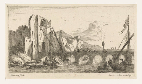 Bridge at a ruin, anonymous, 1650 - 1738 Canvas Print