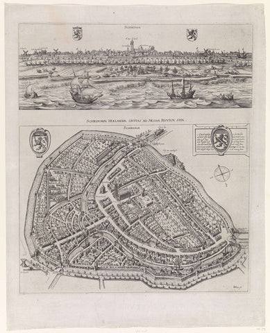 Panorama en plattegrond van Schiedam, 1598, Jacob de Gheyn (II), 1598 Canvas Print