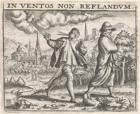 Hiker fights the wind, Theodor de Bry, 1596 Canvas Print
