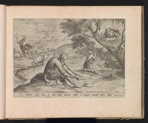 God appears to Moses in the burning bush, Johann Sadeler (I), 1585 Canvas Print