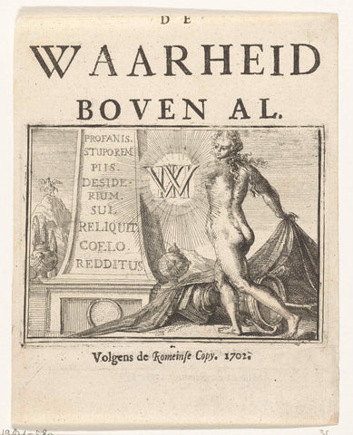 Title page for the pamphlet: De Waarheid boven al, 1702, Romeyn de Hooghe, 1702 Canvas Print