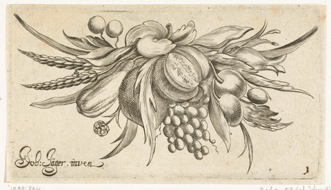 Bundle of fruit with two ears of corn, Christoph Schmidt, 1654 - 1677 Canvas Print