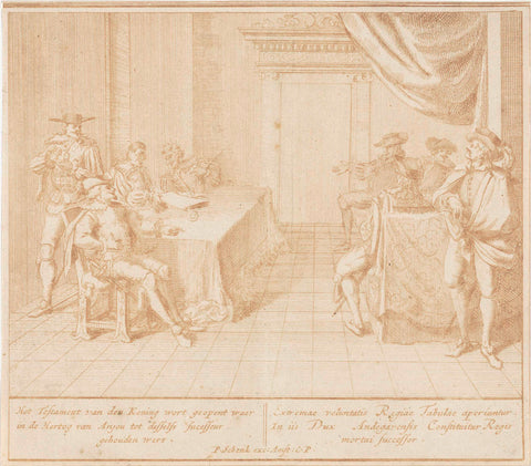 Reading the will of King Charles II of Spain, Pieter Schenk (I), 1706 - 1727 Canvas Print