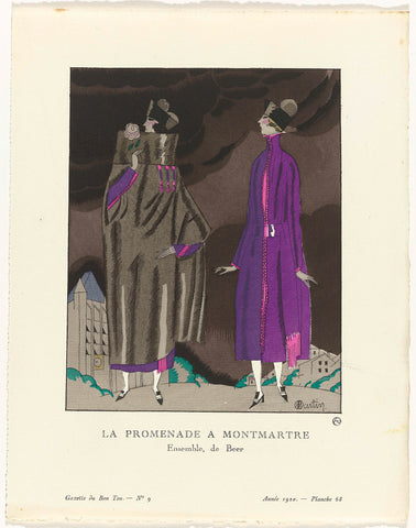 Gazette du Bon Ton, 1920 - No. 9, Pl. 68: La promenade a Montmartre / Ensemble, de Beer, Charles Martin, 1920 Canvas Print