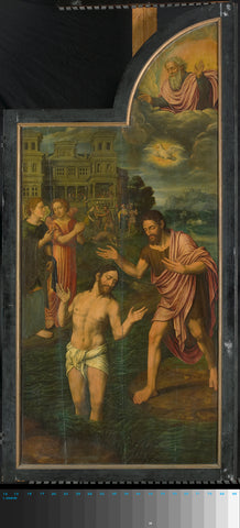 The baptism of Christ in the Jordaan, right panel of a triptych, Jan van Coninxloo (II), 1557 Canvas Print