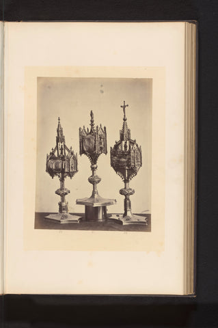 Three silver monstrances, exhibited at an exhibition on religious objects from the Middle Ages and Renaissance in 1864 in Mechelen, Joseph Maes, 1864 Canvas Print