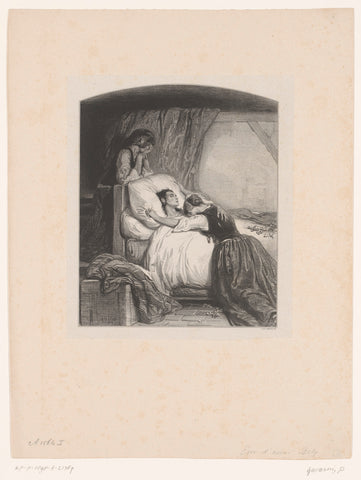 Two crying women at deathbed, Paul Gavarni, 1843 Canvas Print