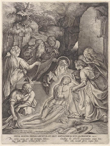 Entombment of Christ, Hieronymus Wierix, 1563 - before 1611 Canvas Print