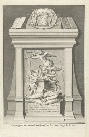 Design for the tomb of Hugo Grotius, died 1645, Jan Caspar Philips, 1711 - 1727 Canvas Print