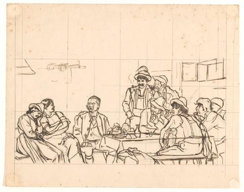 Design for illustration in De Amsterdammer: Germans in an inn (24 August 1902), Johan Braakensiek, 1902 Canvas Print