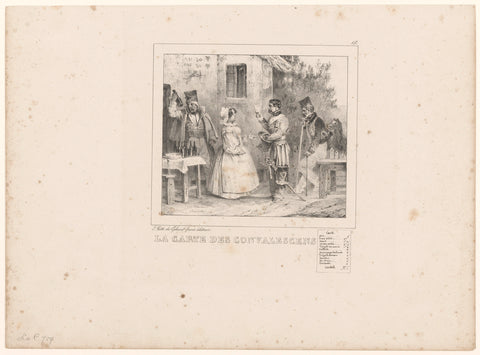 Waardin presents three soldiers the bill, Nicolas Toussaint Charlet, 1830 Canvas Print