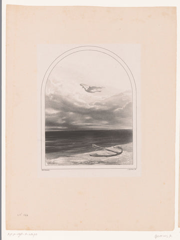 Beach view with anchor and white dove, Paul Gavarni, 1841 Canvas Print